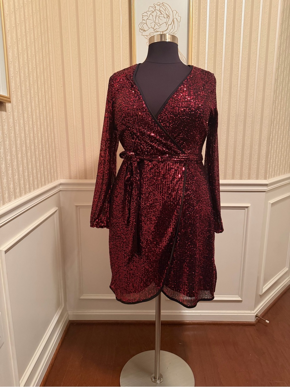 Red Sequin Wrap Inspired Dress